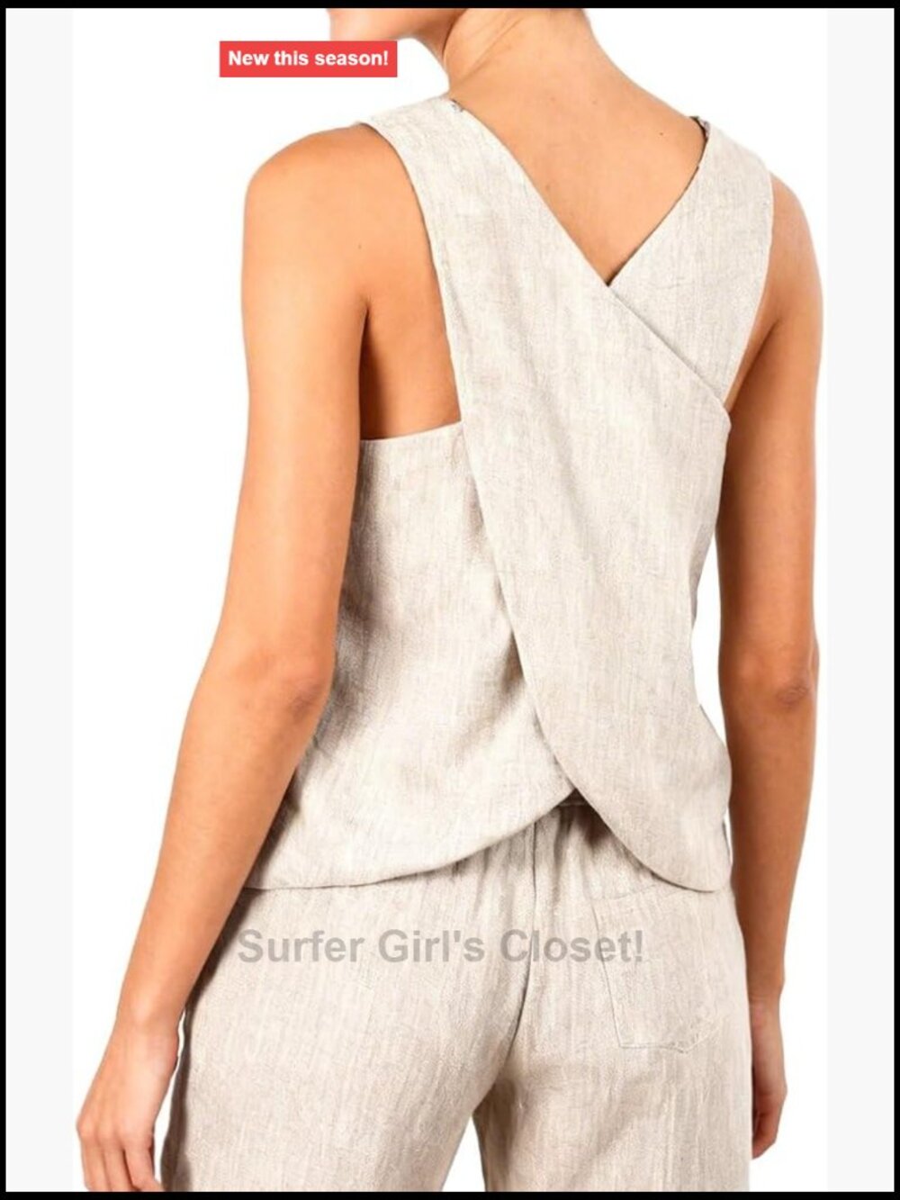 100% Linen Cross Back Summer Tank Top Sleeveless Crew Neck Relaxed Fit
